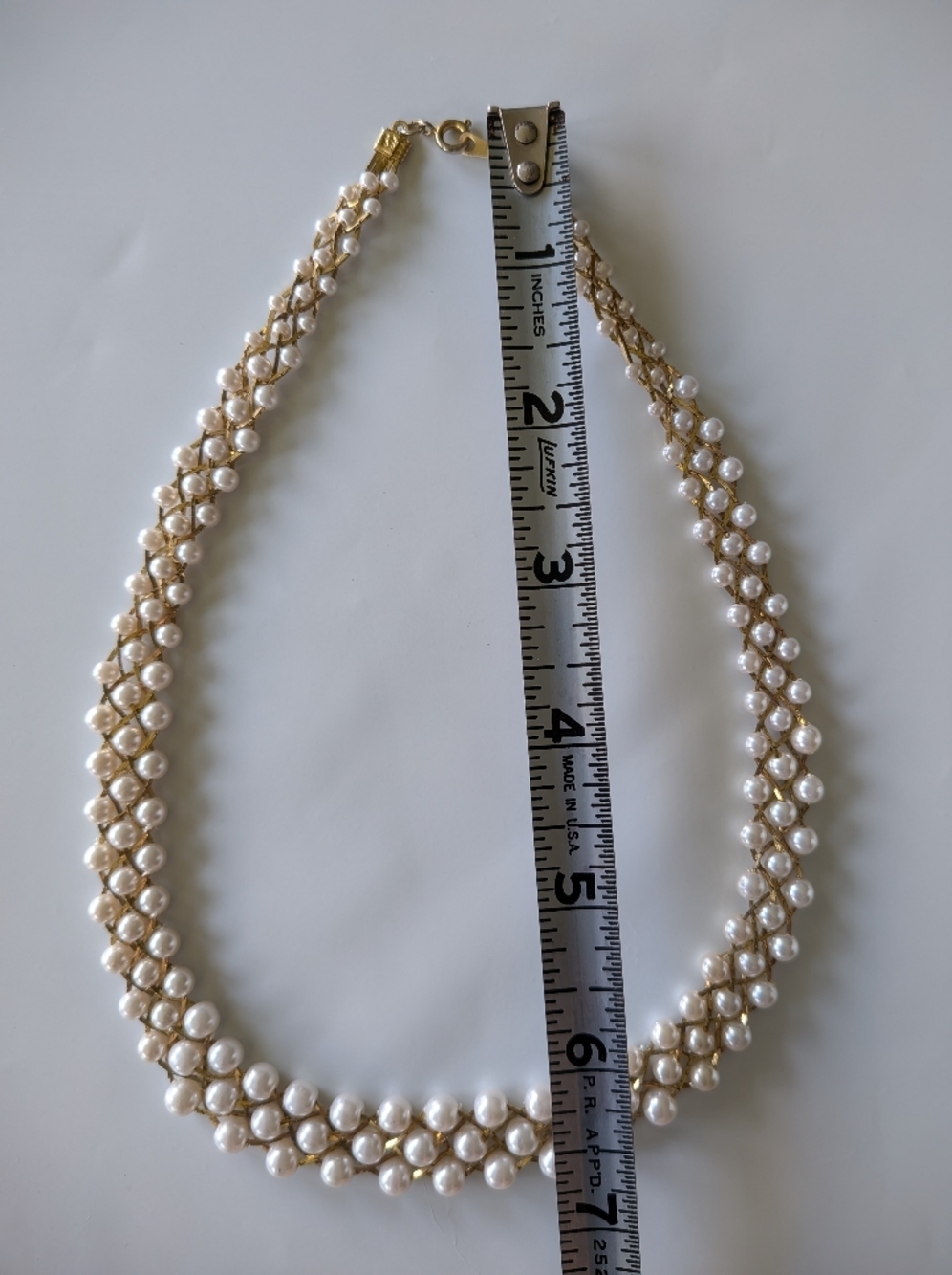 Triple Strand Gold Woven Faux Pearl Necklace - Picture 7 of 8